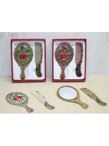 Gül Tasarimi Ayna Ve Tarak Seti Küçük Boy Alk4986