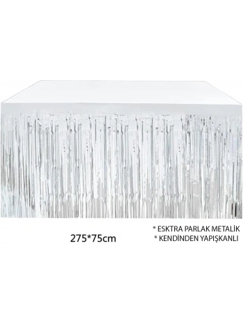 Gümüş Metalize Masa Eteği 275x75 Cm – Kendinden Yapışkanlı
