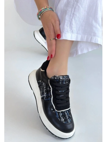 Hawer Siyah Cilt Bağcıklı Spor Ayakkabı