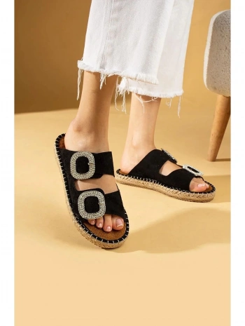 Hertas Siyah Nubuk Tokalı Terlik