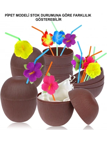 Hindistan Cevizi Hawaii Luau Aloha Pipetli İçecek Kabı Bardak 10x13 Cm 1 Adet