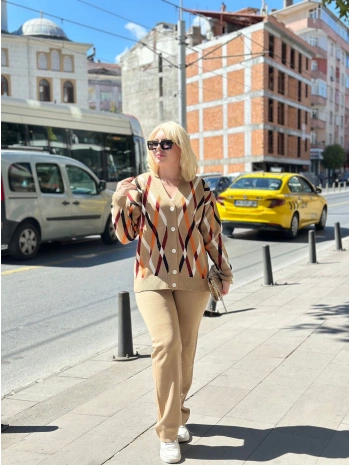 Hırka pantolon alt üst triko takım vizon