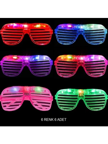 Işıklı Panjur Şeritli Led Parti Gözlüğü 6 Renk 6’lı Set