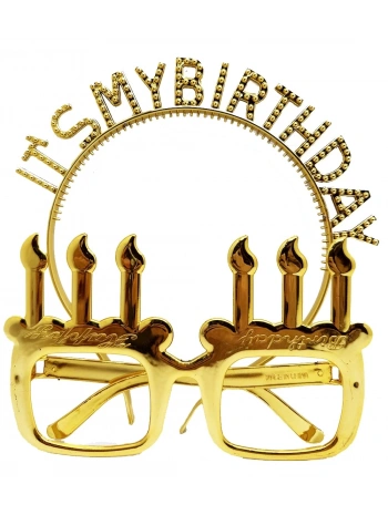 İt39s My Birthday Yazılı Taç Ve Mum Şekilli Gözlük Seti Altın Renk