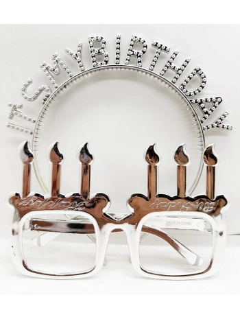 İt39s My Birthday Yazılı Taç Ve Mum Şekilli Gözlük Seti Gümüş Renk