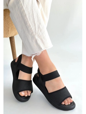 Jake Siyah Hasır Cilt Sandalet