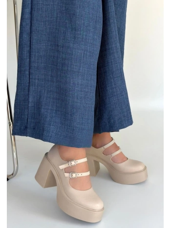 Jarlo Bej Cilt Dolgu Topuk Ayakkabı