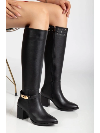 Jeoli Siyah Cilt Topuklu Çizme