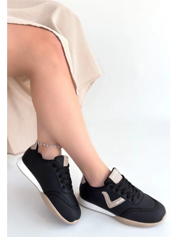 Jowen Siyah Cilt Bej Detaylı Bağcıklı Spor Ayakkabı