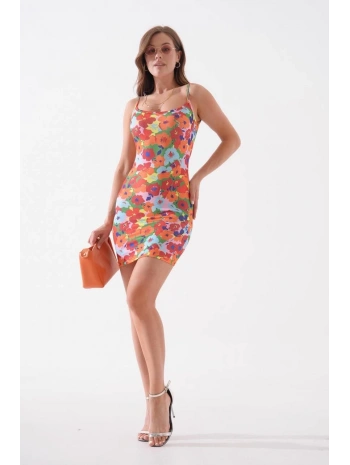 Kadın ince askılı desenli elbise s8105