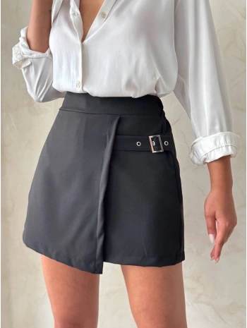 Kadın tokalı şort etek siyah s25449
