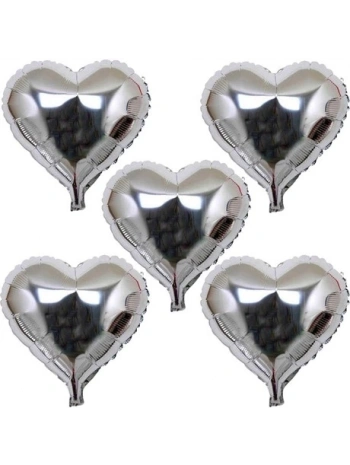 Kalp Şekilli Gümüş Renk Folyo Balon 45 Cm 5 Adet