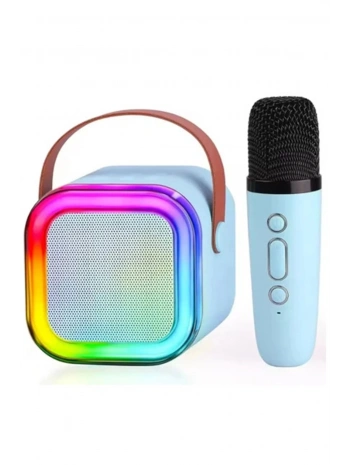 Karaoke Kablosuz Hoparlör Mikrofonlu Rgb Işıklı Bluetooth Speaker Tf Kart/usb Mavi