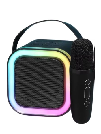 Karaoke Kablosuz Hoparlör Mikrofonlu Rgb Işıklı Bluetooth Speaker Tf Kart/usb Siyah