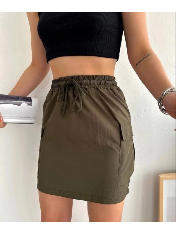 Kargo cep ince paraşüt etek haki s241019