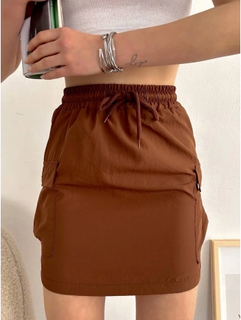 Kargo cep ince paraşüt etek kahve s241019