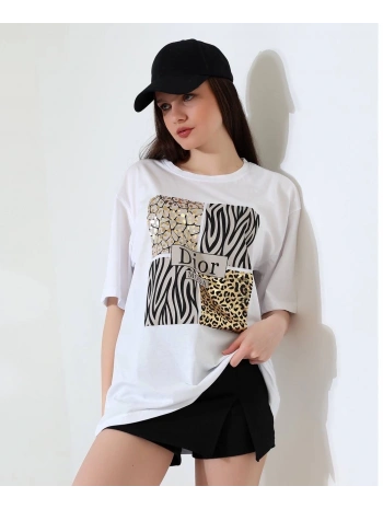 Karma desenli oversize tişört