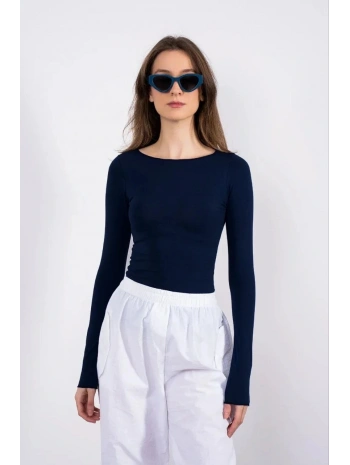Kayık yaka uzun kollu bluz lacivert pt
