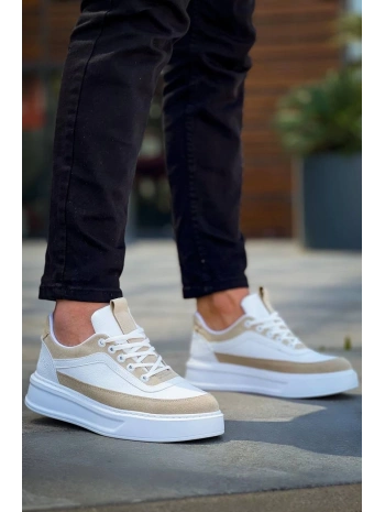 KB-006 Kuback Beyaz Cilt Bej Süet  Yüksek Taban Bağcıklı Günlük Erkek Ayakkabı