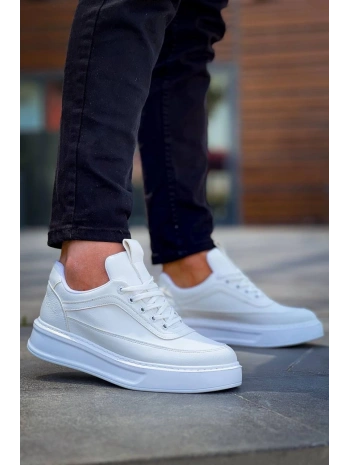 KB-006 Kuback Beyaz Cilt  Yüksek Taban Bağcıklı Günlük Erkek Ayakkabı