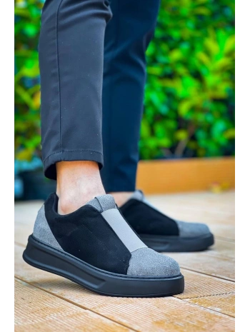 KB-007  Kuback Siyah Gri Siyah Yüksek Taban Tek Bant Bağcıksız Günlük Erkek