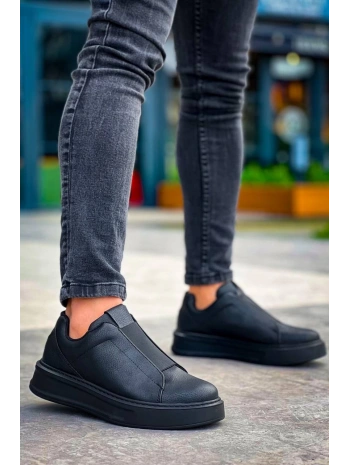 KB-007  Kuback Siyah Siyah Yüksek Taban Tek Bant Bağcıksız Günlük Erkek Ayakkabı