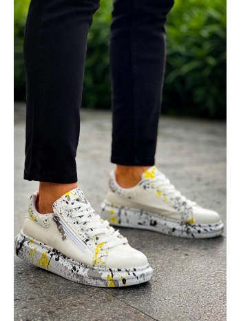 KB-02  Kuback  Bağcıklı Crocodile Beyaz Sarı Günlük Erkek Ayakkabı