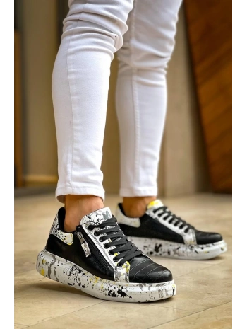 KB-02  Kuback Bağcıklı Crocodile Siyah Sarı Günlük Erkek Ayakkabı