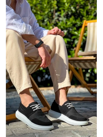 KB-042  Kuback Bağcıklı  Siyah Deri Tozu Beyaz Taban Günlük Erkek Ayakkabı