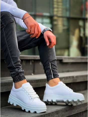 KB-056 Kuback Beyaz Cilt Beyaz Yüksek Taban Günlük Spor Ayakkabı