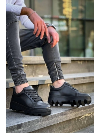 KB-056 Kuback Siyah Cilt Siyah Yüksek Taban Günlük Spor Ayakkabı