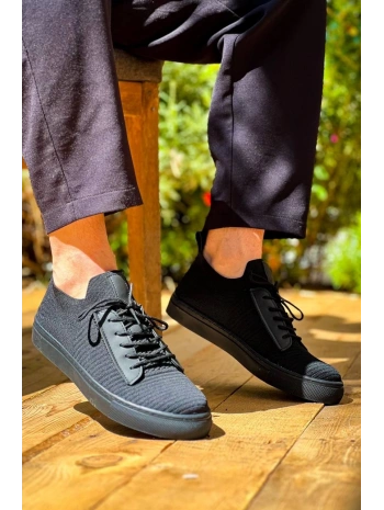 KB-110  Kuback Siyah Triko Siyah Yüksek Taban Bağcıklı Günlük Erkek Ayakkabı