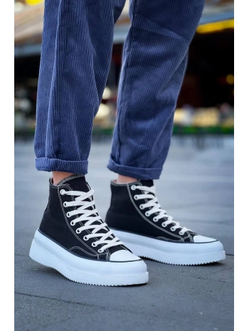 KB-CX-3 Kuback Uzun Siyah Keten Beyaz Yüksek Taban Spor Ayakkabı