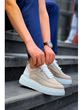 KB-X10 Kuback Bej Süet Beyaz Yüksek Taban Günlük Spor Ayakkabı