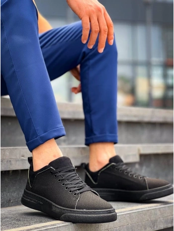 KB-X204 Kuback Siyah Keten Siyah Yüksek Taban Günlük Erkek Spor Ayakkabı