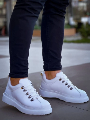 KB-X4  Kuback BEYAZ CİLT Yüksek Taban Bağcıklı Günlük Erkek Ayakkabı