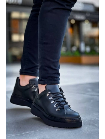 KB-X4  Kuback Siyah Cilt Siyah Yüksek Taban Bağcıklı Günlük Erkek Ayakkabı