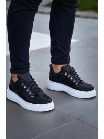 KB-X4  Kuback Siyah Cilt Yüksek Taban Bağcıklı Günlük Erkek Ayakkabı