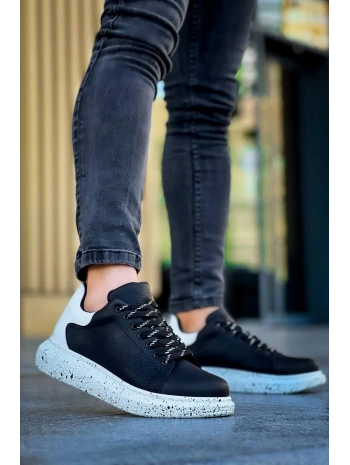 KB-X500  Kuback Siyah Beyaz Yüksek Taban Bağcıklı Günlük Erkek Ayakkabı