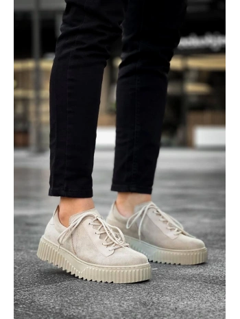 KB-X502  Kuback Bej Süet Yüksek Bej Taban Bağcık Detaylı Lastikli Günlük Erkek Ayakkabı