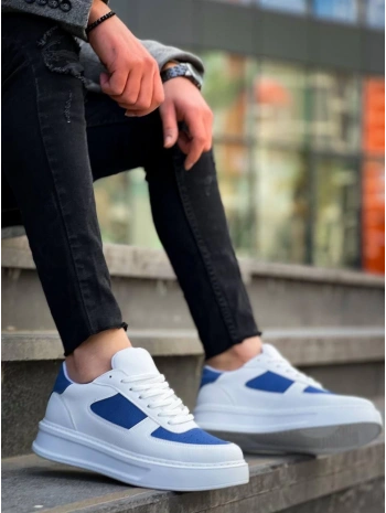 KB-X8 Kuback Beyaz Cilt Mavi Süet Detaylı Beyaz Yüksek Taban Günlük Spor Ayakkabı