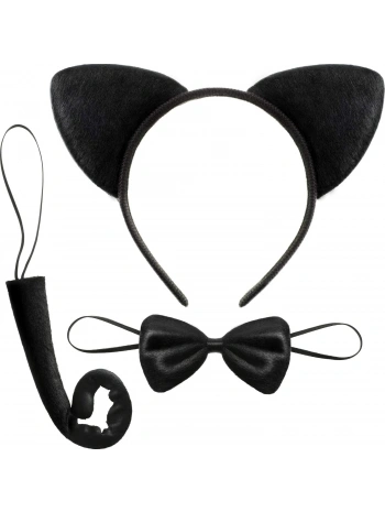 Kedi Kostüm Taç Kuyruk Papyon Seti 1 Adet