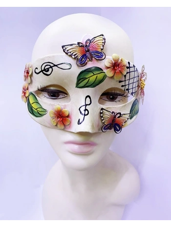 Kelebek Ve Çiçek İşlemeli Venedik Maskesi Kırmızı Renk 10x18 Cm