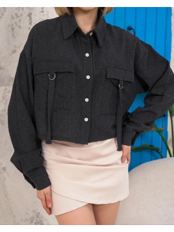 Kemer cepli keten crop gömlek siyah s255350