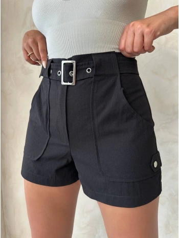 Kemer detaylı gabardin şort siyah s25289