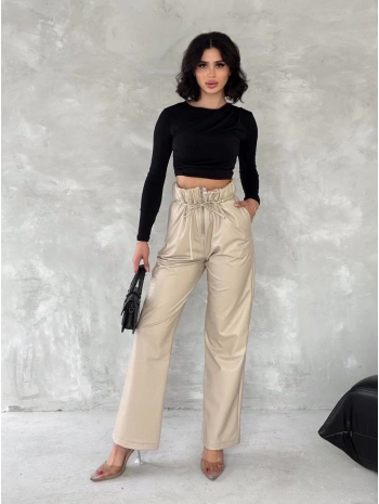 Kendinden ince kemerli deri pantolon bej t1178