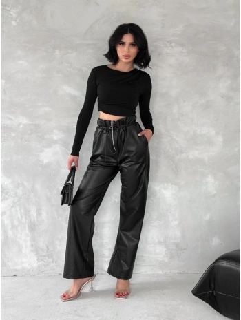 Kendinden ince kemerli deri pantolon siyah t1178