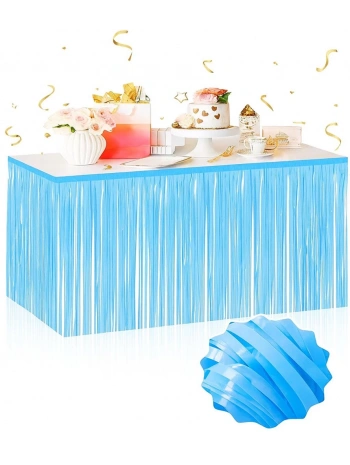 Kendinden Yapışkanlı Makaron Mavi Püsküllü Masa Eteği – 75 X 275 Cm Parti Süslemesi
