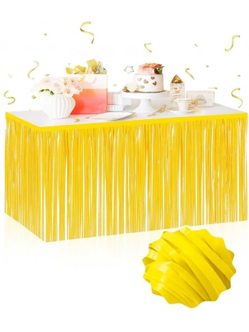 Kendinden Yapışkanlı Makaron Sarı Püsküllü Masa Eteği – 75 X 275 Cm Parti Süslemesi