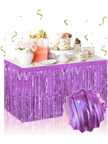 Kendinden Yapışkanlı Mor Metalize Püsküllü Masa Eteği – 75 X 275 Cm Parti Süslemesi